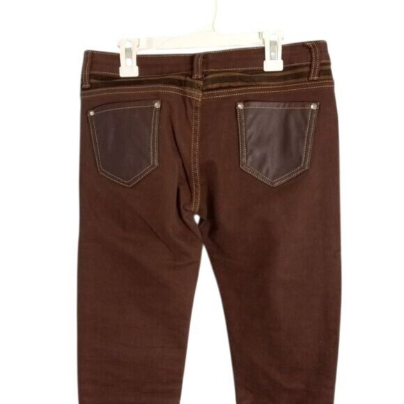 Moto Biker Pants 29 x 30 Womens Premium Brown Faux Leather Skinny Steampunk - Picture 12 of 15